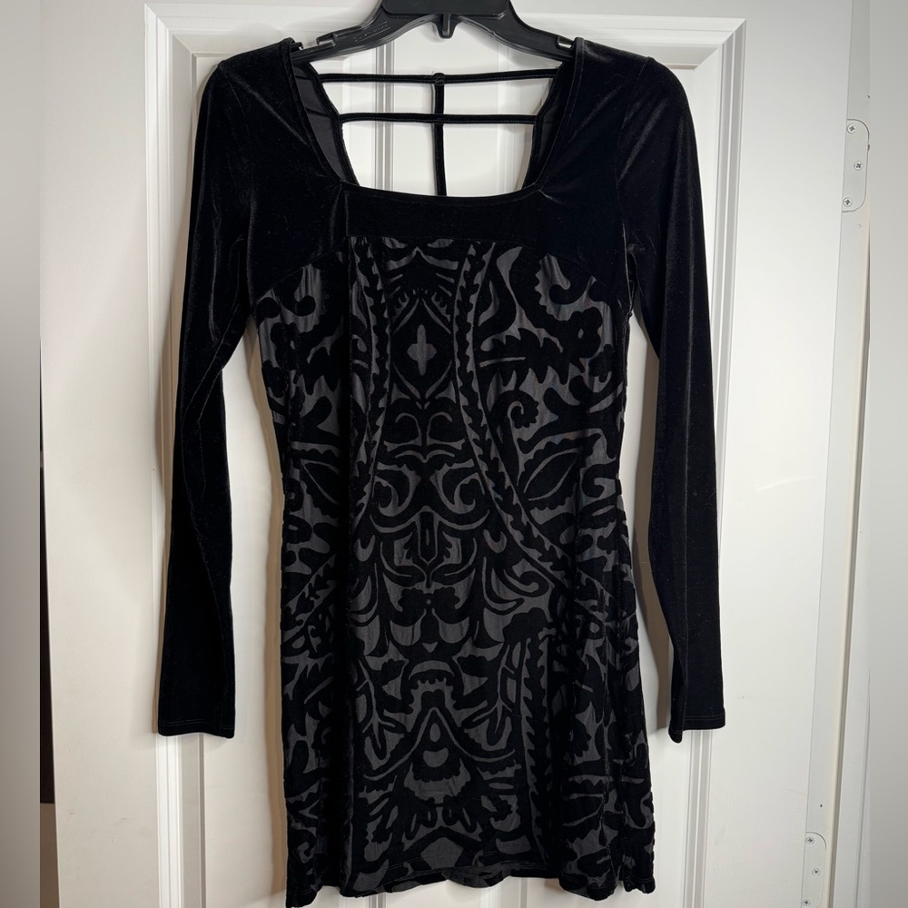 Free People - Boogie Night Black Velvet Mini Dress - Size: S